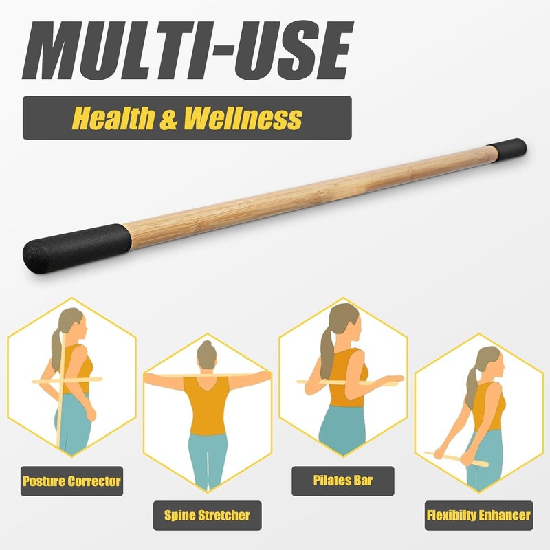 Taikula Bamboo Stretch Yoga Stick, 5ft/149 cm, Flexibility Stick for Physical Therapy, Premium Yoga Dowel with Super Sturdy Rubber Handle Ends, Exercise Bar for Posture Corrector - Image 3